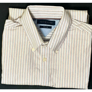 Tommy Hilfiger Men White Red Blue Striped Textured Fabric Shirt XL 16.5/33